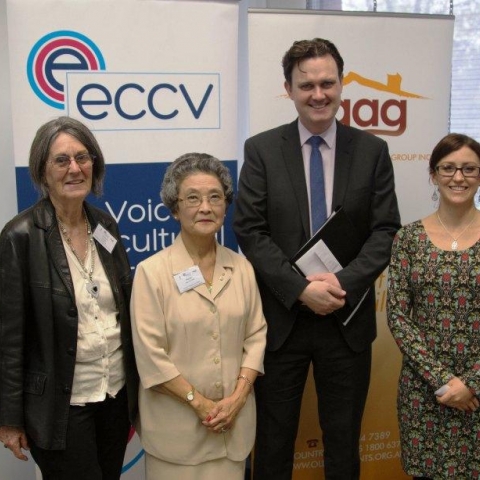 L to R: Anita Hopkins; Vicki; Marion Lau OAM; Hon Robin Scott; Gemma White; Eddie Micallef.