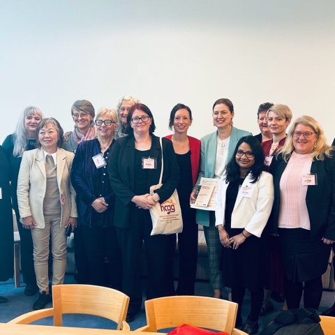 HAAG’s delegation meeting the Minister for Housing Julie Collins. From left: Professor Wendy Stone, Emma Greenhalgh, Maggie Shambrook, Bee Teh, Linda Hahn, Marie Sillars, Wendy Morris, Fiona York, Associate Professor Emma Power, Minister Julie Collins, Dani Kehoe, Dini Liyanarachchi, Francesca Perugia, Michelle Cooke, Maggie Reynolds, Vera Consadine